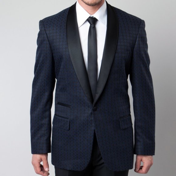 Mens Suit Blazer Floral Uniformed Design, Navy Blue